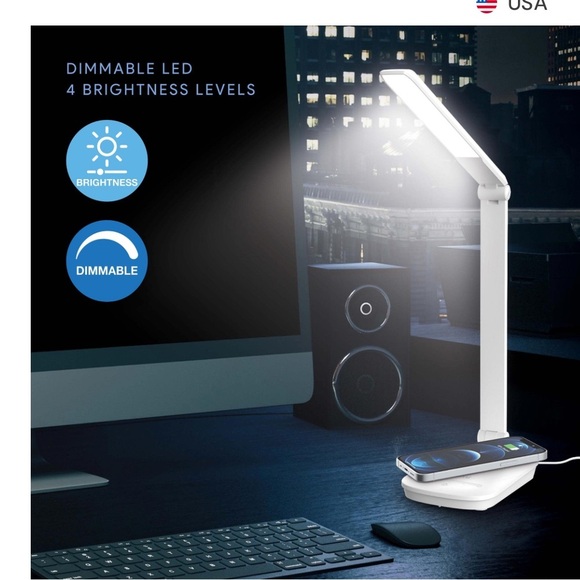 Tzumi 7998 Qi Wireless Phone Charging Desk Lamp white slim design - Picture 3 of 16